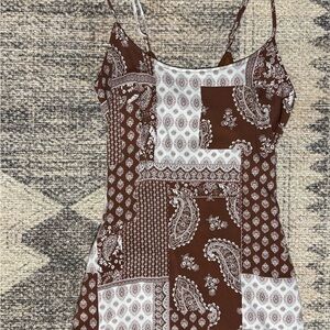 Brown and White Paisley Patchwork Dress